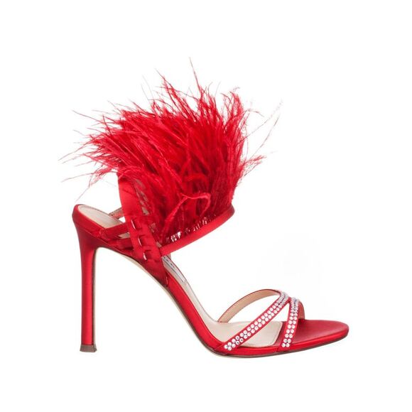 NINA Womens Red Feather Dalva Round Toe Stiletto Buckle Dress Heeled Sandal 5 M - Picture 3 of 4